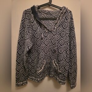 Navy and Cream Patterned Women's Alpaca Sweater